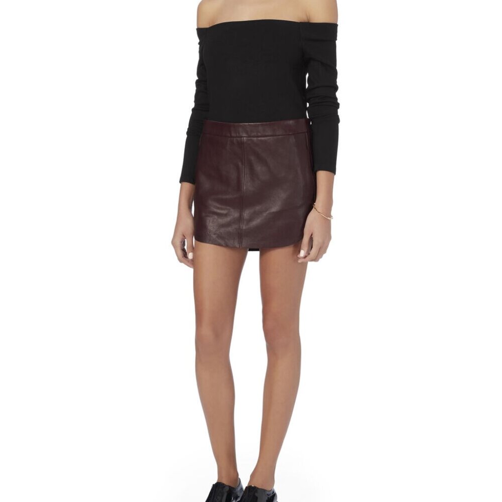 MICHELLE MASON OXBLOOD LEATHER LAMBSKIN MINI SKIRT size 4